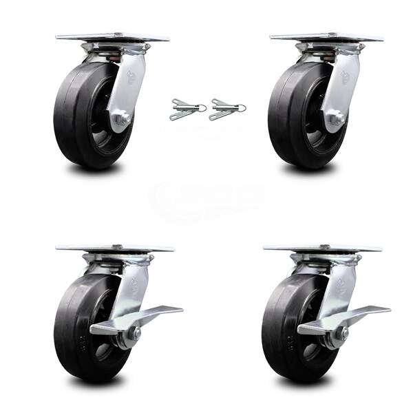 Service Caster 6 Inch Rubber on Steel Swivel Caster Swivel Locks 2 Brakes, 2PK SCC-35S620-RSB-BSL-2-SLB-2 - main